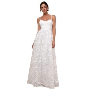 Lulu's Ethereal Perfection White Organza Embroidered Bustier Maxi Dress NEW NWT